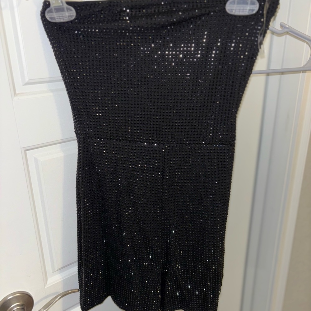 Black Sequin Strapless Romper